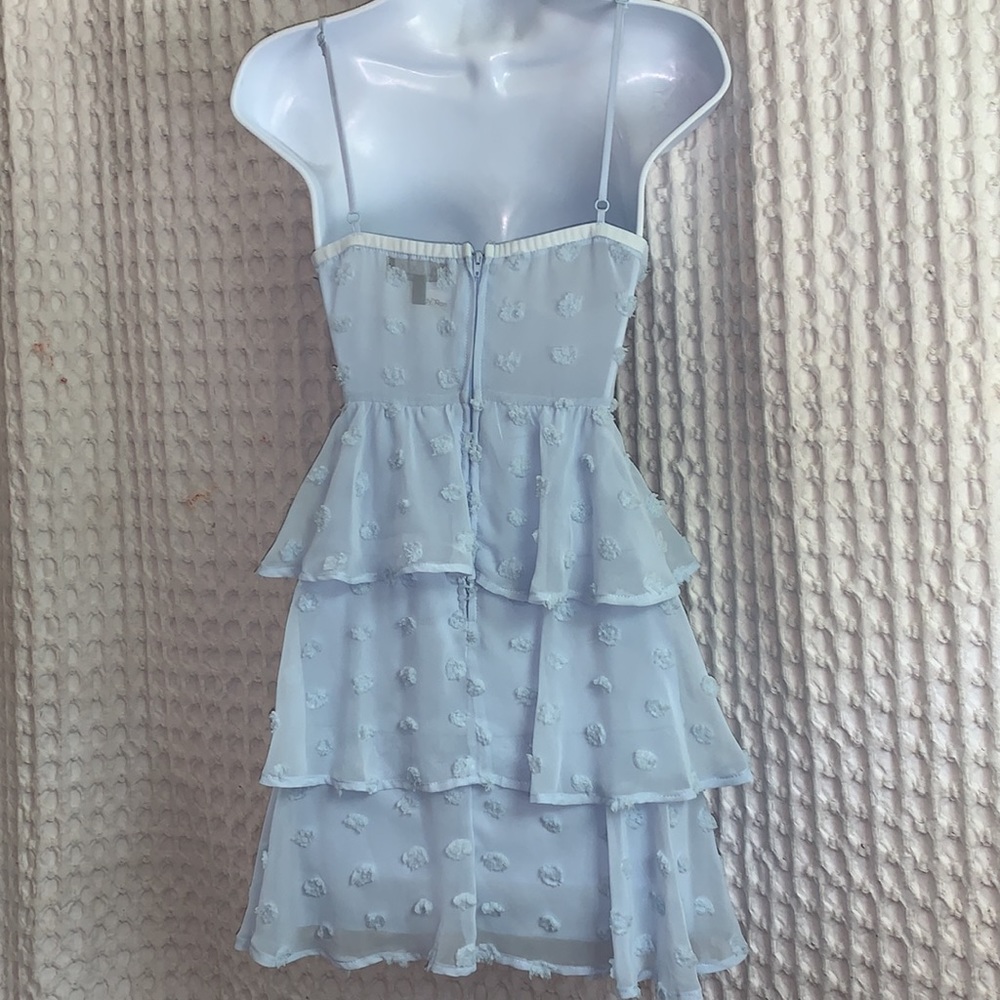 Trixxi Baby Blue Swiss Dot Chiffon Mini Dress - Picture 3 of 6